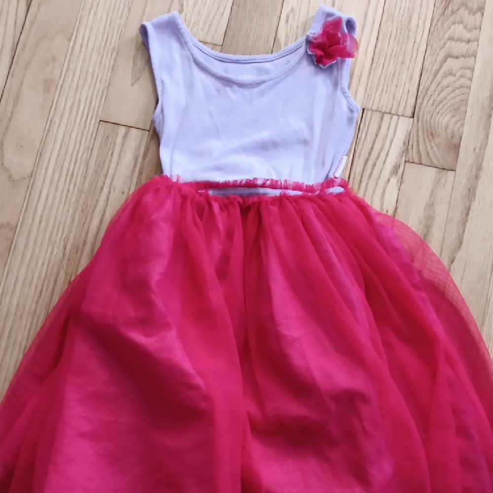 Girls' Pink and White Dress with Flower Accent Party Dress Sz 6